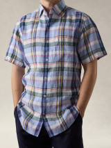 ROBERT TALBOTT - S/S MORGAN BLUE / MULTI COLOR PLAID LINEN SHIRT ROBERT TALBOTT - S/S MORGAN BLUE / MULTI COLOR PLAID LINEN SHIRT