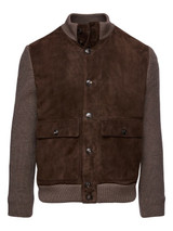 EB - PREMIUM LUXURY HYBRID SUEDE CARDIGAN SWEATER W/2 POCKETS -BROWN