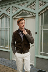 EB - PREMIUM LUXURY HYBRID SUEDE CARDIGAN SWEATER W/2 POCKETS -BROWN