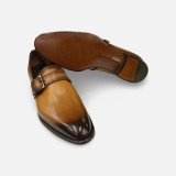 LA FERRA -HANDMADE ITALIAN SINGLE MONK SHOE-TAN