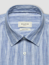 BUGATCHI-JULIAN  LINEN SHIRT -CLASSIC BLUE