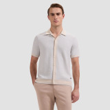 BUGATCHI-TWO-TONE HONEYCOMB BUTTON-FRONT S/L SWEATER -ALMOND