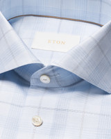 ETON -ELEVATED CHECK COTTON LINEN SHIRT-BLUE