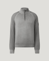 BELSTAFF - GARMENT DYE ASPECT QUARTER ZIP MERINO WOOL-CONCRETE