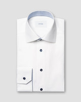 ETON - WHITE SOLID OXFORD W/NAVY BUTTONS & CONTRAST SHIRT