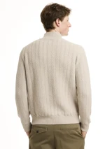LORENZONI -WOOL & CASHMERE HERRINGBONE OPEN MIOCK SWEATER - NAT.