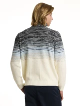 IMPULSO-L/S ZIP HONEYCOMB PATTERN HIGH COLLAR SWEATER-ECRU