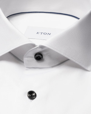 ETON - WHITE SIGNATURE TWILL W/BLACK BUTTONS SHIRT