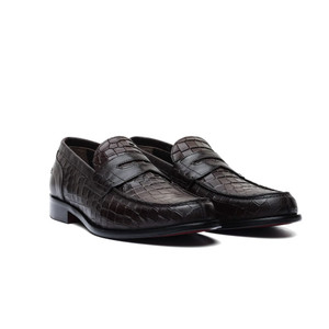 ANDREA NOBILE -Penny Loafer in Dark Brown Leather with Crocodile Print