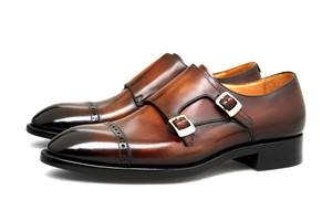 AE -WINSTON DOUBLE MONK STRAP CAP TOE LEATHER SHOE | BROWN