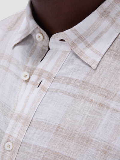 BUGATCHI-JULIAN PLAID PRINT LINEN SHIRT -SAND