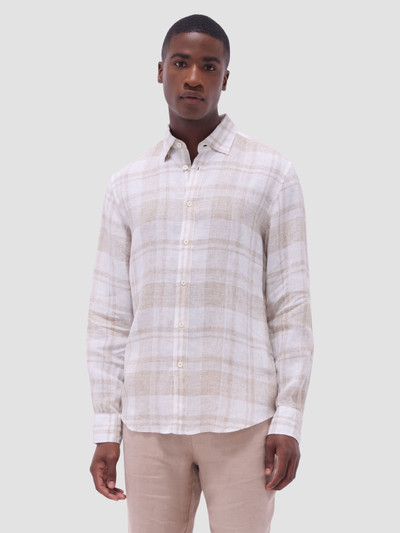 BUGATCHI-JULIAN PLAID PRINT LINEN SHIRT -SAND