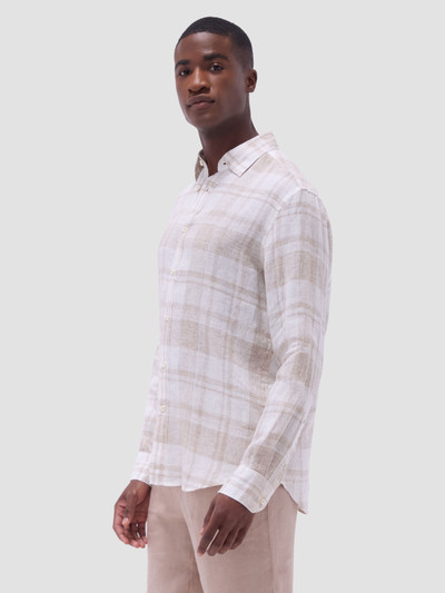 BUGATCHI-JULIAN PLAID PRINT LINEN SHIRT -SAND