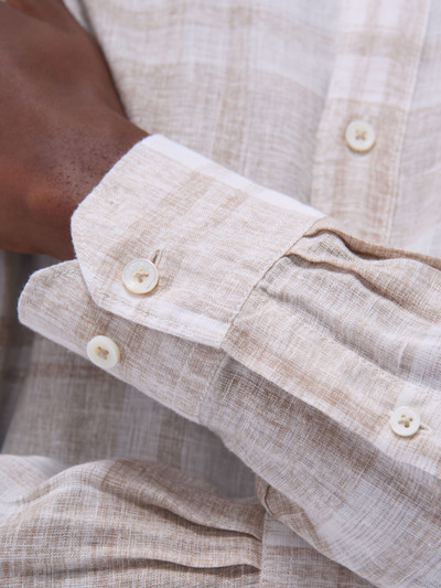 BUGATCHI-JULIAN PLAID PRINT LINEN SHIRT -SAND
