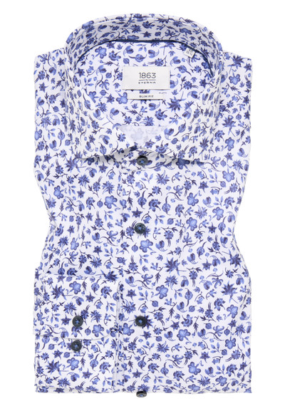 ETERNA 1863-FLORAL BLUE PRINTED TWILL SHIRT