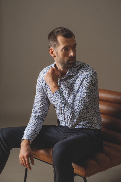 ETERNA 1863-FLORAL BLUE PRINTED TWILL SHIRT