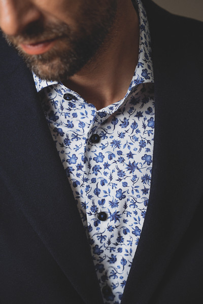 ETERNA 1863-FLORAL BLUE PRINTED TWILL SHIRT