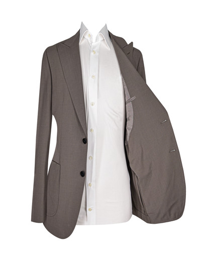 AE-MARLANE DARK TAN SUIT PEAK LAPEL DE-C0NTSTRUCTED