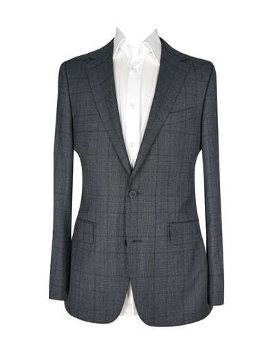 AE - SUIT DRAGO DARK GREEN GLEN PLAID BERGUNDY WINDOW PANE