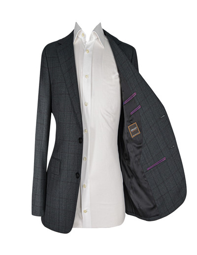 AE - SUIT DRAGO DARK GREEN GLEN PLAID BERGUNDY WINDOW PANE