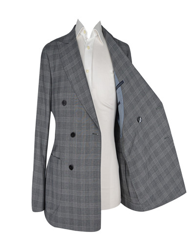 AE- L.GREY GLEN PLAID DOUBLE BREAST PEAK LAPEL SUIT