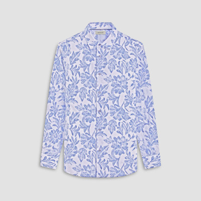 BUGATCHI - JULIAN WHITE COBALT FLORAL LINEN SHIRT