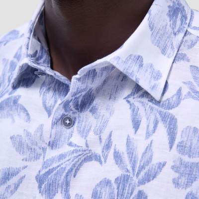 BUGATCHI - JULIAN WHITE COBALT FLORAL LINEN SHIRT