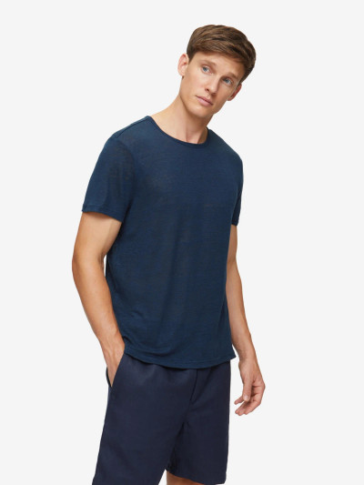 DEREK ROSE - JORDAN LINEN T-SHIRT -NAVY DEREK ROSE - JORDAN LINEN T-SHIRT -NAVY