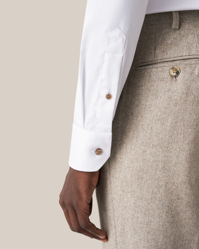 ETON - WHITE SIGNATURE TWILL W/ BROWN BUTTONS SHIRT