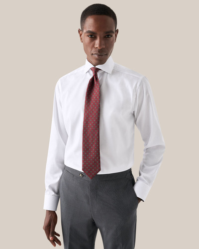 ETON - WHITE SIGNATURE TWILL W/ BROWN BUTTONS SHIRT