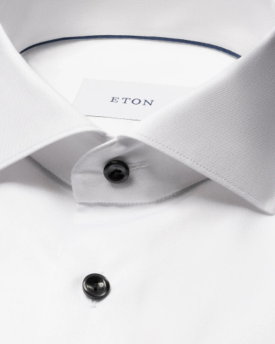 ETON - WHITE SIGNATURE TWILL W/BLACK BUTTONS SHIRT