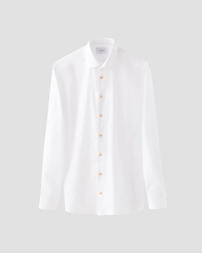 ETON - WHITE SOLID SIGNATURE TWILL W/BEIGE BTNS SHIRT