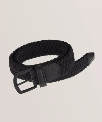 ANDERSON'S - LEATHER TRIMMED -LARGE WOVEN LBELT-MATTE BLACK