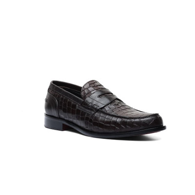 ANDREA NOBILE -Penny Loafer in Dark Brown Leather with Crocodile Print