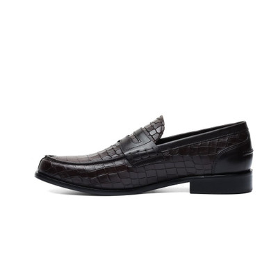 ANDREA NOBILE -Penny Loafer in Dark Brown Leather with Crocodile Print