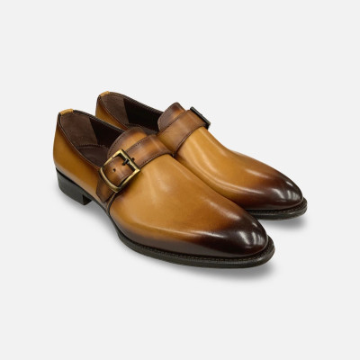 LA FERRA -HANDMADE ITALIAN SINGLE MONK SHOE-TAN