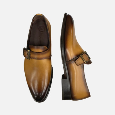 LA FERRA -HANDMADE ITALIAN SINGLE MONK SHOE-TAN