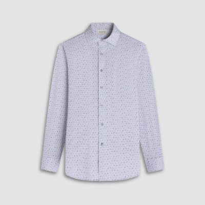 BUGATCHI-JAMES LEAF PRINT OoohCotton® SHIRT-PLATINUM BUGATCHI-JAMES LEAF PRINT OoohCotton® SHIRT-PLATINUM