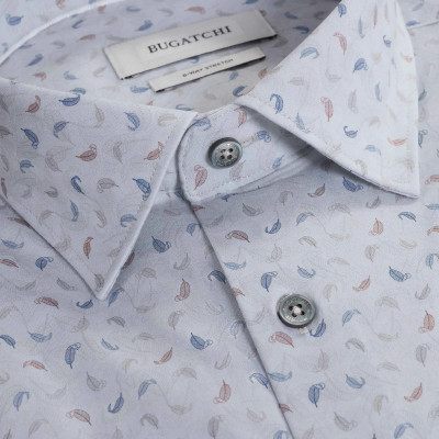 BUGATCHI-JAMES LEAF PRINT OoohCotton® SHIRT-PLATINUM BUGATCHI-JAMES LEAF PRINT OoohCotton® SHIRT-PLATINUM