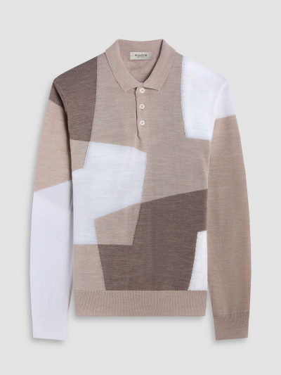 BUGATCHI-GEOMETRIC 3 BUTTON POLO - SAND