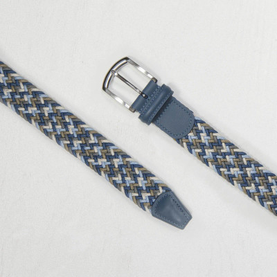 ANDERSON'S -WOVEN STRETCH BELT-BLUE/SKY/TAUPE/CREAM