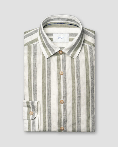 ETON- MULTI STRIPE LINEN SHIRT -DARK GREEN
