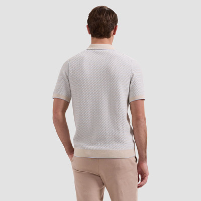 BUGATCHI-TWO-TONE HONEYCOMB BUTTON-FRONT S/L SWEATER -ALMOND