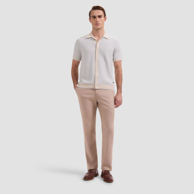 BUGATCHI-TWO-TONE HONEYCOMB BUTTON-FRONT S/L SWEATER -ALMOND