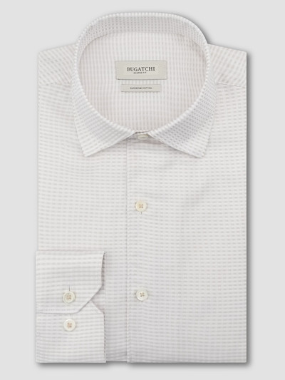BUGATCHI-L/S ALVIN WOVEN ONE PIECE SHAPED SHIRT-ALMOND