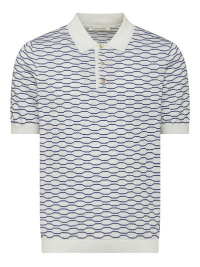 LORENZONI-S/S TEXTURED COTTON BUTTON POLO  -WHITE/BLUE