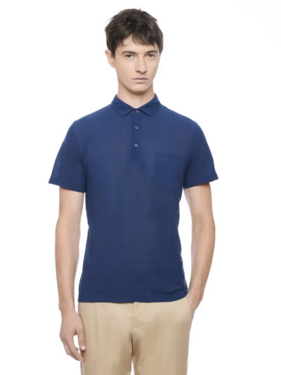 MONTECHIARO-S/S BUTTON PIQUET POLO-NAVY