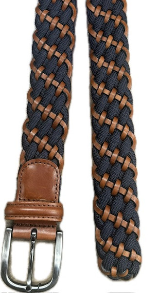 ANDERSON'S - LEATHER TRIMMED -LARGE WOVEN LBELT-NAVY / BROWN