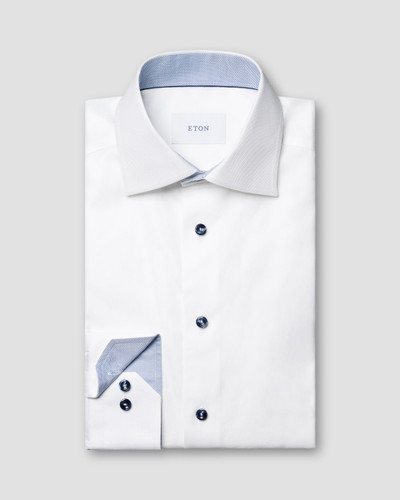 ETON - WHITE SOLID OXFORD W/NAVY BUTTONS & CONTRAST SHIRT