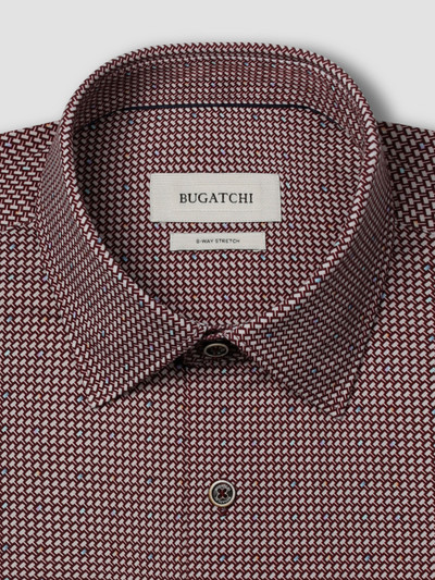 BUGATCHI-L/S OoohCotton® GEOMETRIC SHIRT -BURGUNDY